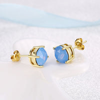 Yellow Gold Plated Earrings  Stud Opal  Push Back Clasp L479