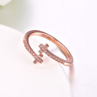 Rose Gold Platinum Plated Fashion Ring AAA Zirconia Cross Adjustable Size B307