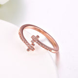 Rose Gold Platinum Plated Fashion Ring AAA Zirconia Cross Adjustable Size B307