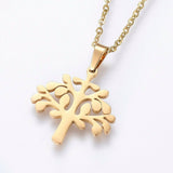 Stainless Steel Set Stud Earring Pendant Necklace Tree Gold Silver 17.7" P680