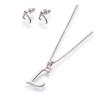Stainless Steel Set Stud Earring Pendant Necklace Alphabet Letter 17.7" P495