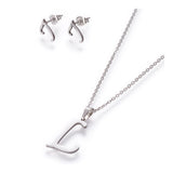 Stainless Steel Set Stud Earring Pendant Necklace Alphabet Letter 17.7" P495