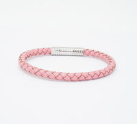 Unisex Men's Genuine Leather Stainless Steel Magnetic Clasp Bracelet Pink