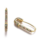 Brass Hoop Earrings Rhinestone Safety Pin Clip Gold Silver Red Green Blue Z313