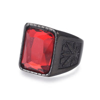 Stainless Steel Wide Band Ring Cannabis Pot Leaf Hemp Leaf Black Red Z675