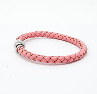 Unisex Men's Genuine Leather Stainless Steel Magnetic Clasp Bracelet Pink