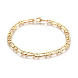 Stainless Steel Figaro Bracelet Lobster Gold 8.2" (21cm) 5mm Silver Z179