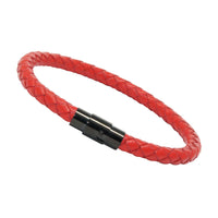 Unisex Men's Genuine Braided Leather Stainless Steel Magnetic Clasp Bracelet Red