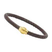 Unisex Men's Genuine Leather Stainless Steel Magnetic Clasp Bracelet Brown