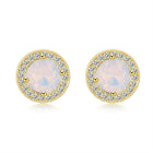 Yellow Gold Plated Earrings  Stud AAA Zirconia Opal Push Back Clasp L478