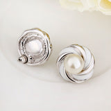 White Gold Pearl Epoxy Stud Earrings L68