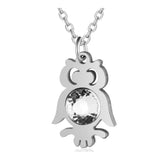 Stainless Steel Pendant Necklace Rhinestone Owl Silver 15.7" Silver Gold Z629