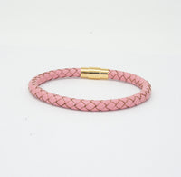 Unisex Men's Genuine Leather Stainless Steel Magnetic Clasp Bracelet Pink