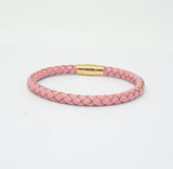 Unisex Men's Genuine Leather Stainless Steel Magnetic Clasp Bracelet Pink