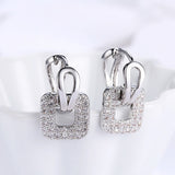 Platinum Plated Earrings  Drop Dangle AAA Zirconia Latch Back Clasp L577