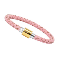 Unisex Men's Genuine Leather Stainless Steel Magnetic Clasp Bracelet Pink