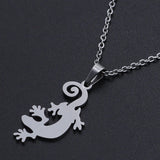 Stainless Steel Pendant Necklace Lobster Clasp Gecko Silver 17.71" 1.5mm P78