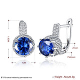 Platinum Plated Earrings Hoop Huggies AAA Zirconia Blue Latch Back Clasp L588