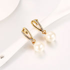Rose White Gold Plated Pearl Zirconia Drop Stud Earrings L106