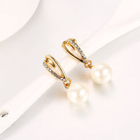 Rose White Gold Plated Pearl Zirconia Drop Stud Earrings L106