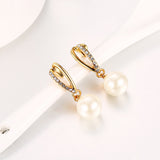 Rose White Gold Plated Pearl Zirconia Drop Stud Earrings L106