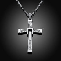 Rose Gold Platinum Plated Necklace Pendant Cross Zirconia 28 Inches 1.5MM B88