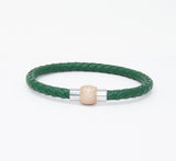 Unisex Men's Genuine Leather Stainless Steel Magnetic Clasp Bracelet Green