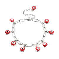 Evil Eye Enamel Bracelet Paperclip Stainless Steel Lobster Red Adjustable Z151