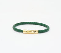 Unisex Men's Genuine Leather Stainless Steel Magnetic Clasp Bracelet Green