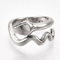 Alloy Cuff Finger Ring Snake Antique Silver Black Size 7 Adjustable 17mm P466