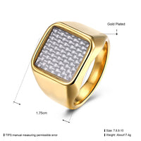 Stainless Steel Yellow Gold Platinum Plated Mens Band Ring Carbon Fiber B555