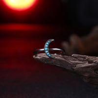 Yellow Gold Platinum Plated Ring Womens Moon Kallaite Stone Blue B506