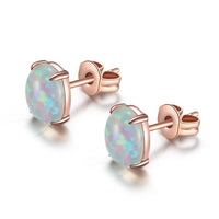 Environmental Brass Stud Earrings with Opal Aqua Gold Silver 8x6mm  P548