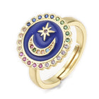 Cubic Zirconia Ring Enamel  Moon Star Blue Red White Size 7 Adjustable 17mm P442