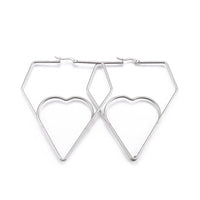 201 Stainless Steel Hoop Earrings Heart Stainless Steel Color 1.7" to 3.4" P541