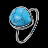 Platinum Plated Black Gunmetal Halo Plain Ring Womens Kallaite Stone Blue B501