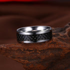 Stainless Steel Mens Band Carbon Fiber Silver Black Blue Ring B556