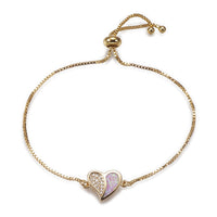 Adjustable Bracelets Slider Opal Cubic Zirconia Heart Gold Blue Pink 8.8"  P503