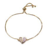 Adjustable Bracelets Slider Opal Cubic Zirconia Heart Gold Blue Pink 8.8"  P503