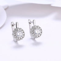 Platinum Plated Earrings  Hoop Huggies AAA Zirconia Latch Back Clasp L582