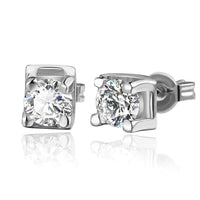 Gold Silver Plated Cube Tin AAA Zirconia Stud Earrings 7x6mm P124