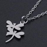 Stainless Steel Pendant Necklace Lobster Clasp Dragonfly Silver 15.7" 1.5mm P62