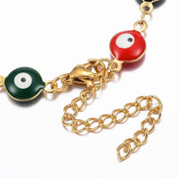 Stainless Steel Gold Plated Link Bracelet Evil Eye Lobster Adjustable Size P227