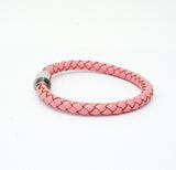 Unisex Men's Genuine Leather Stainless Steel Magnetic Clasp Bracelet Pink