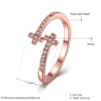 Rose Gold Platinum Plated Fashion Ring AAA Zirconia Cross Adjustable Size B307