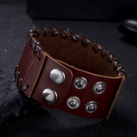 Leather Bracelet Black Brown 9.5 Inches 38MM Push button  L447