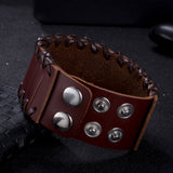 Leather Bracelet Black Brown 9.5 Inches 38MM Push button  L447