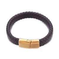 Leather Cord Bracelet Stainless Steel Magnetic Black Red Brown 7.8" Z47