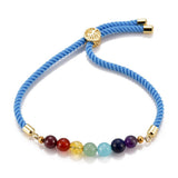 Chakra Adjustable Nylon Cord Slider Bracelet Bracelet Gemstone Gold Blue Z155