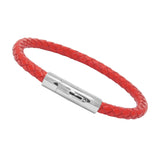 Unisex Men's Genuine Braided Leather Stainless Steel Magnetic Clasp Bracelet Red